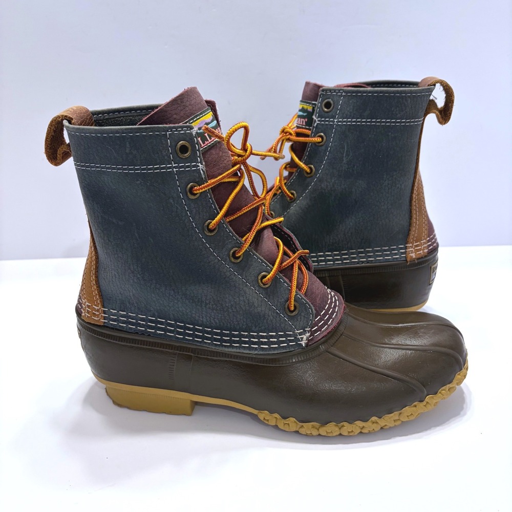 LL Bean 6" Bean Boots Womens 9 M Multi-Tone Navy Burgundy Leather Duck Boots USA - Picture 2 of 10
